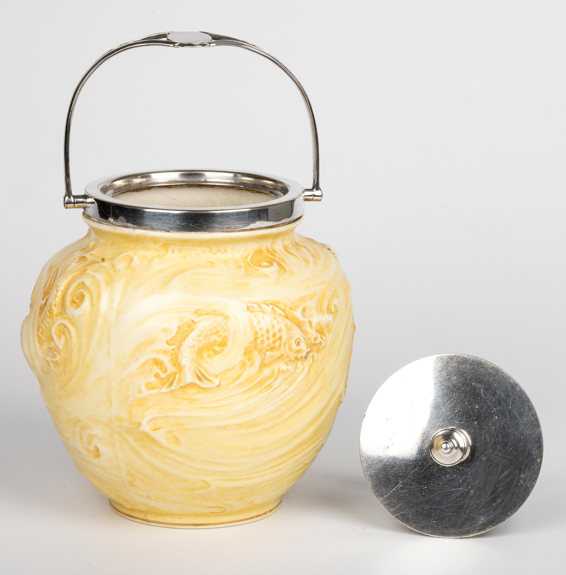 William Moorcoft for James MacIntyre Fish Pattern Silver Mounted Biscuit Jar For Sale 9