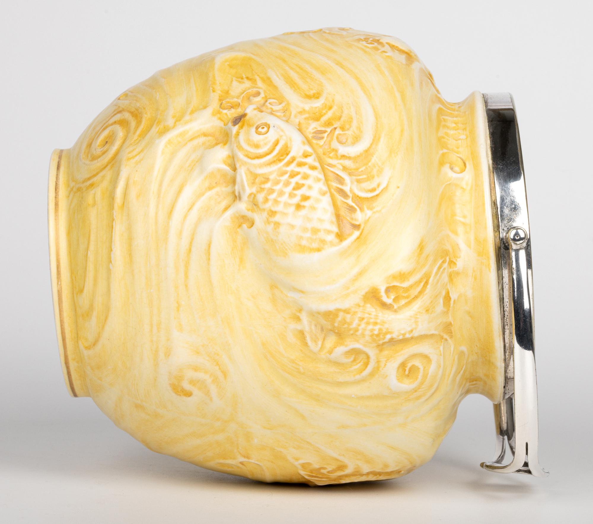 William Moorcoft for James MacIntyre Fish Pattern Silver Mounted Biscuit Jar For Sale 11