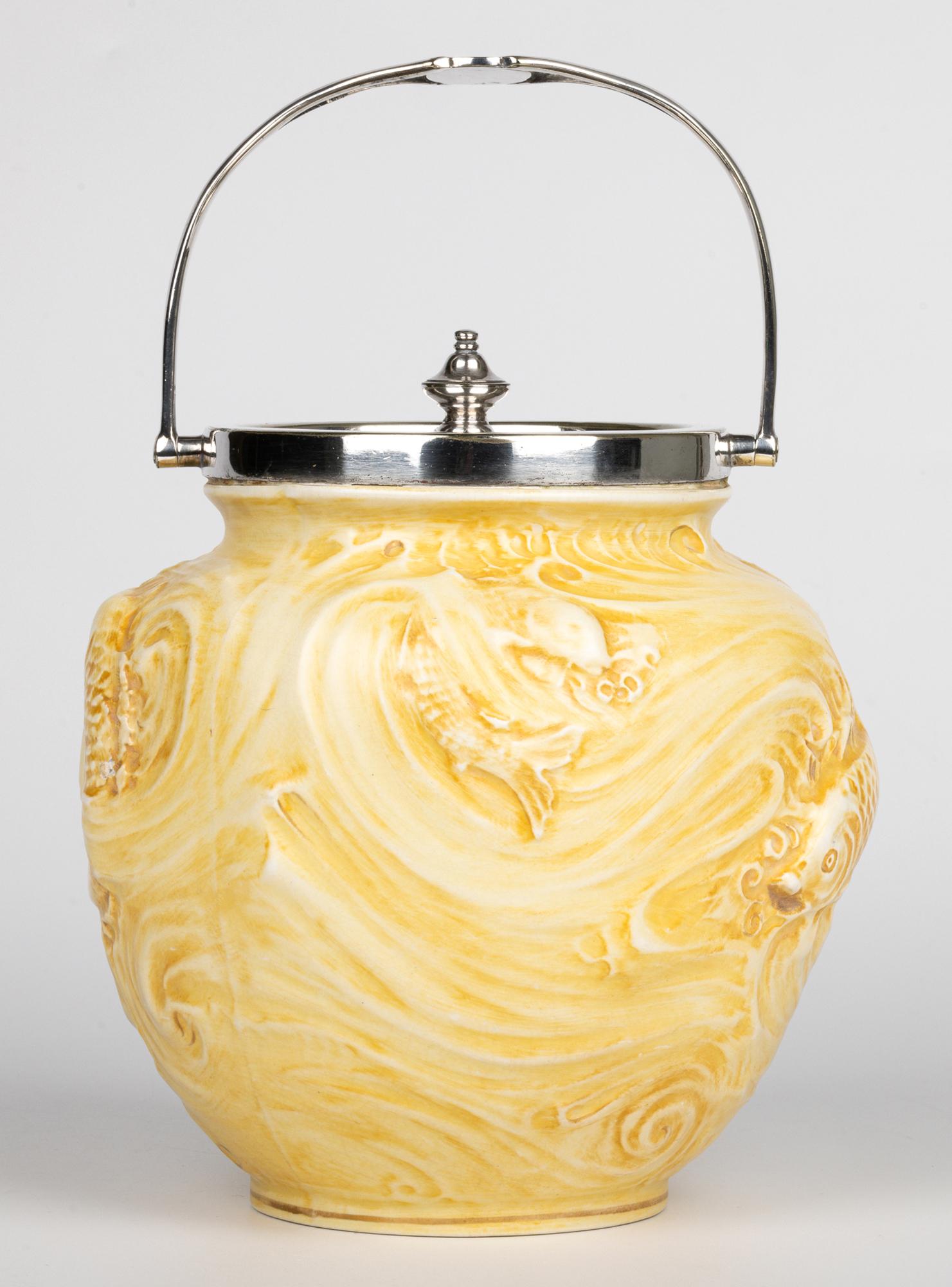 William Moorcoft for James MacIntyre Fish Pattern Silver Mounted Biscuit Jar For Sale 12