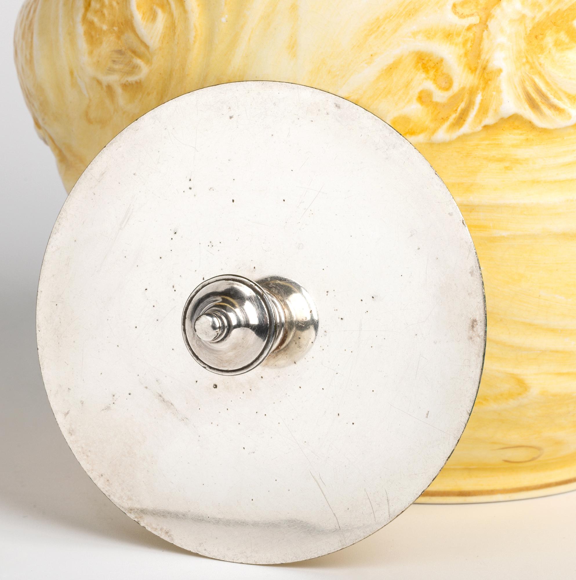 Ceramic William Moorcoft for James MacIntyre Fish Pattern Silver Mounted Biscuit Jar For Sale