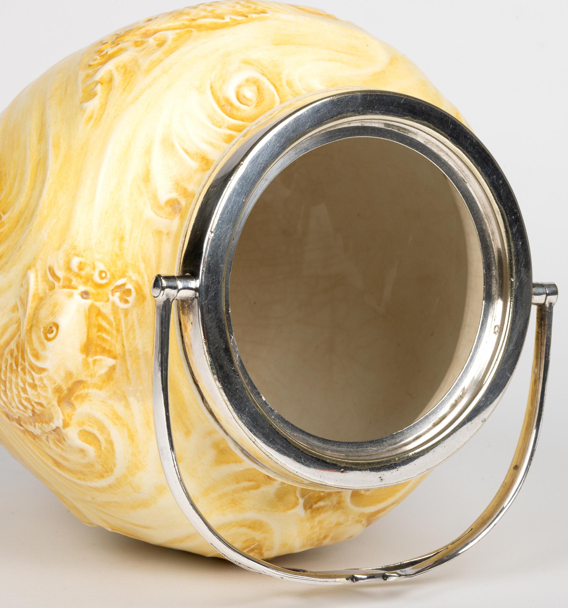 William Moorcoft for James MacIntyre Fish Pattern Silver Mounted Biscuit Jar For Sale 1
