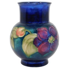 William Moorcroft Clematis Cobalt Art Pottery Vase Circa 1940 England