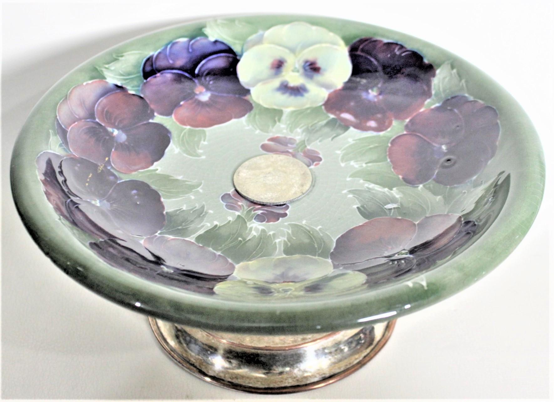 Art Deco William Moorcroft Early Pansy Patterned Art Pottery Pedestal Bowl or Compote For Sale