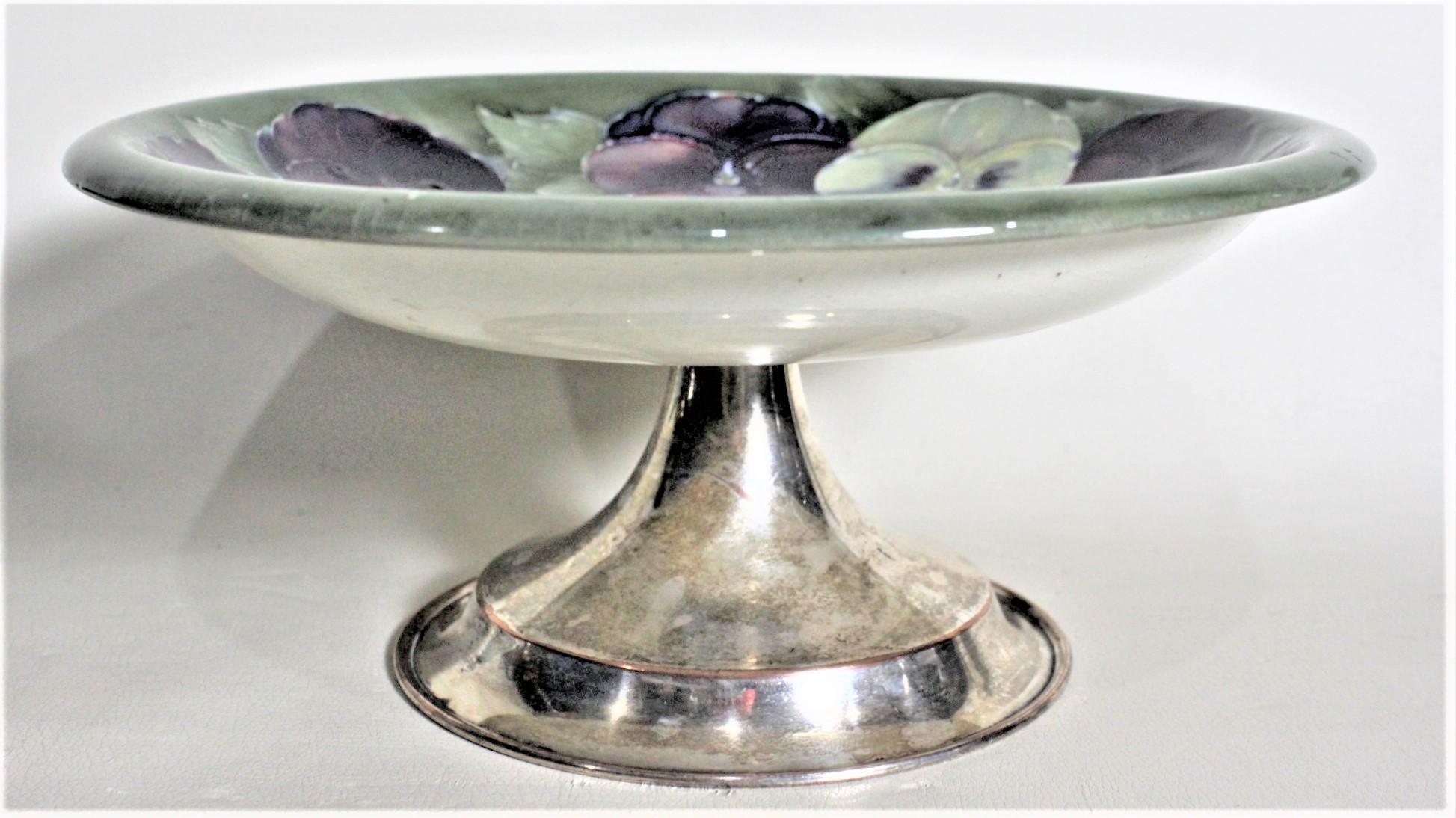 Hand-Crafted William Moorcroft Early Pansy Patterned Art Pottery Pedestal Bowl or Compote For Sale