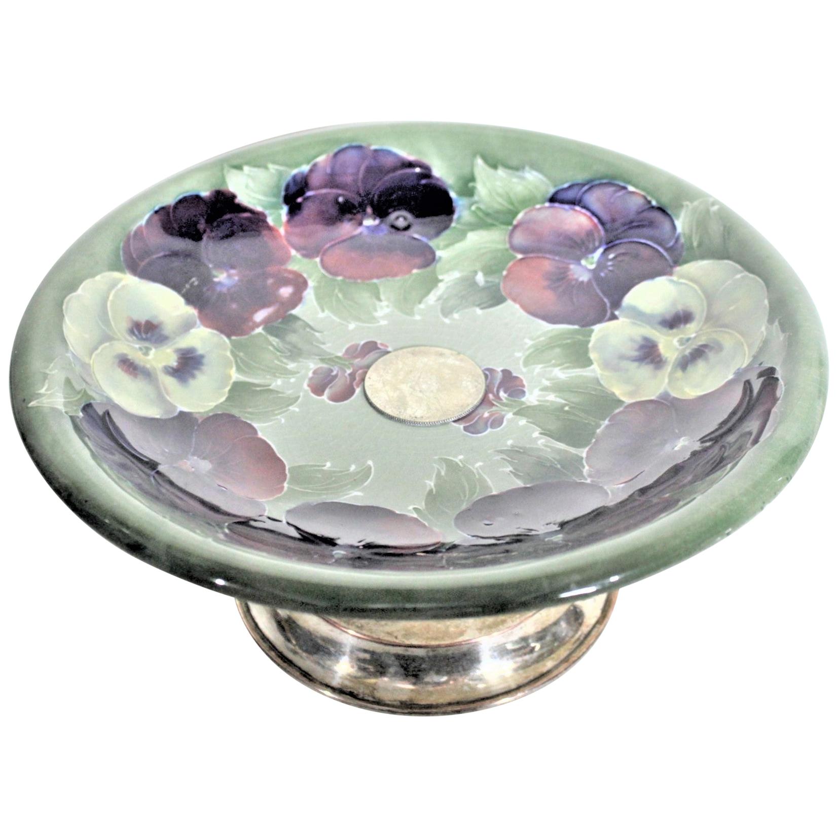 William Moorcroft Early Pansy Patterned Art Pottery Pedestal Bowl or Compote