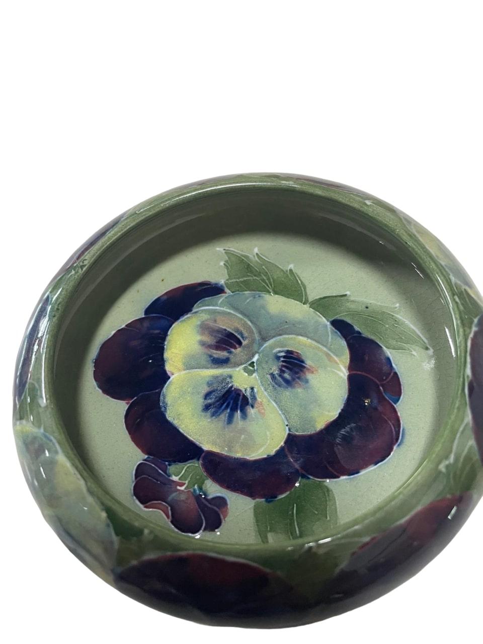 British William MOORCROFT footed dish/bowl decorated with Pansies For Sale