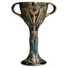 Retro William Moorcroft Green and Gold Florian Ware Goblet