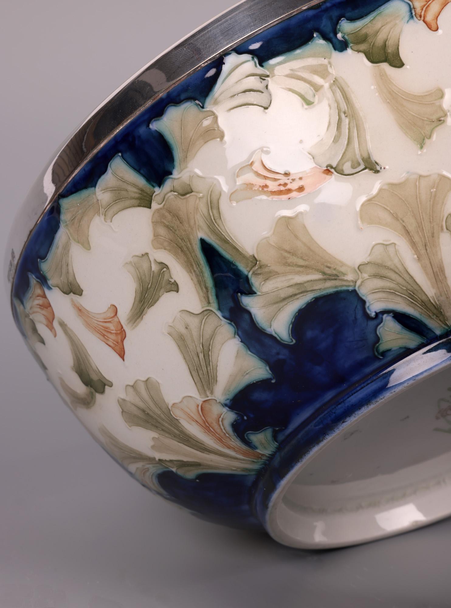 Glazed William Moorcroft MacIntyre Art Nouveau Bell Flower Bowl For Sale