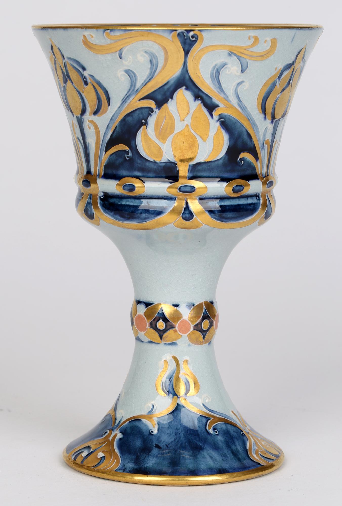 William Moorcroft Macintyre Art Nouveau Blue Dahlia Pattern Goblet For Sale 1