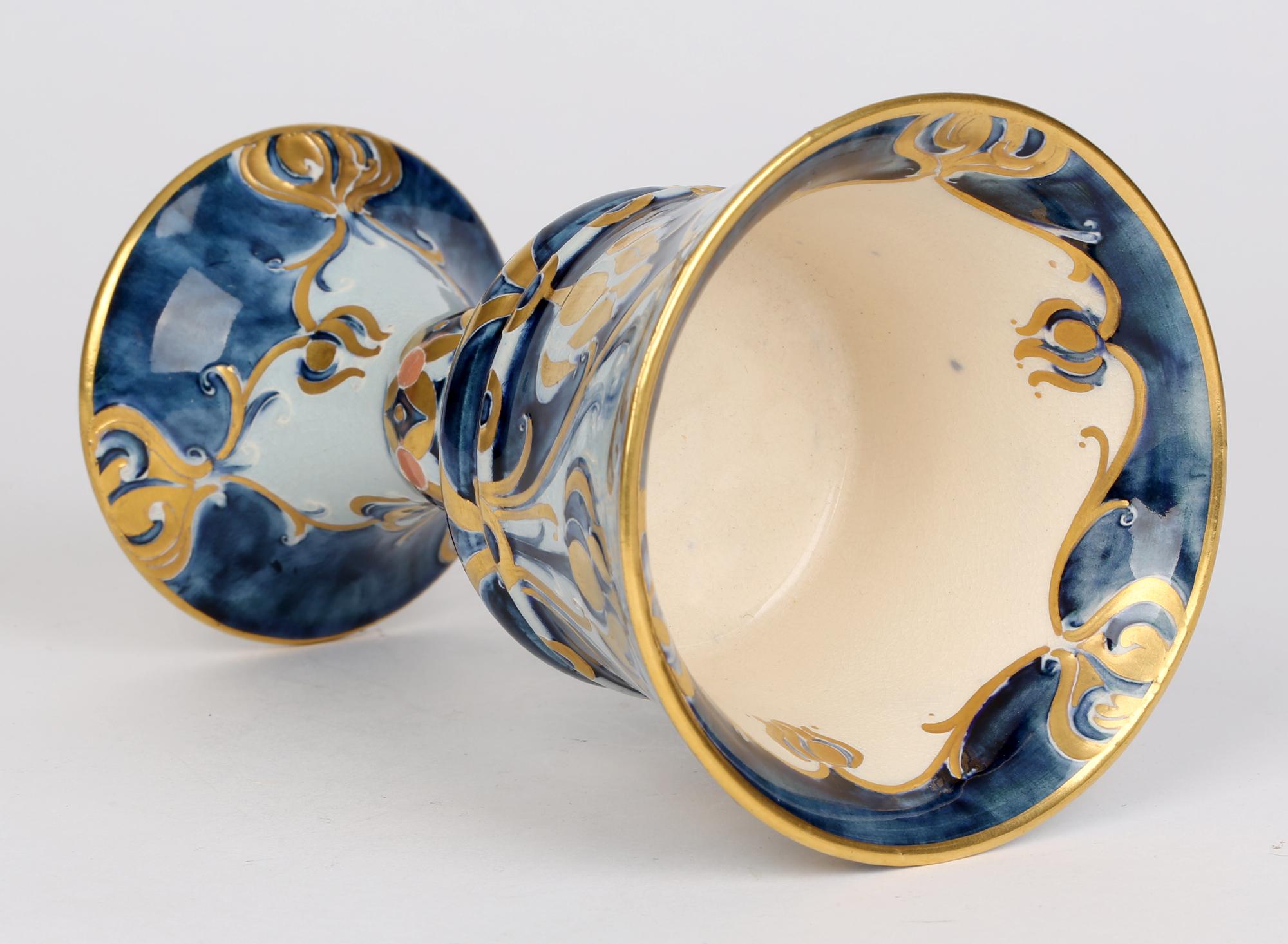 English William Moorcroft Macintyre Art Nouveau Blue Dahlia Pattern Goblet For Sale