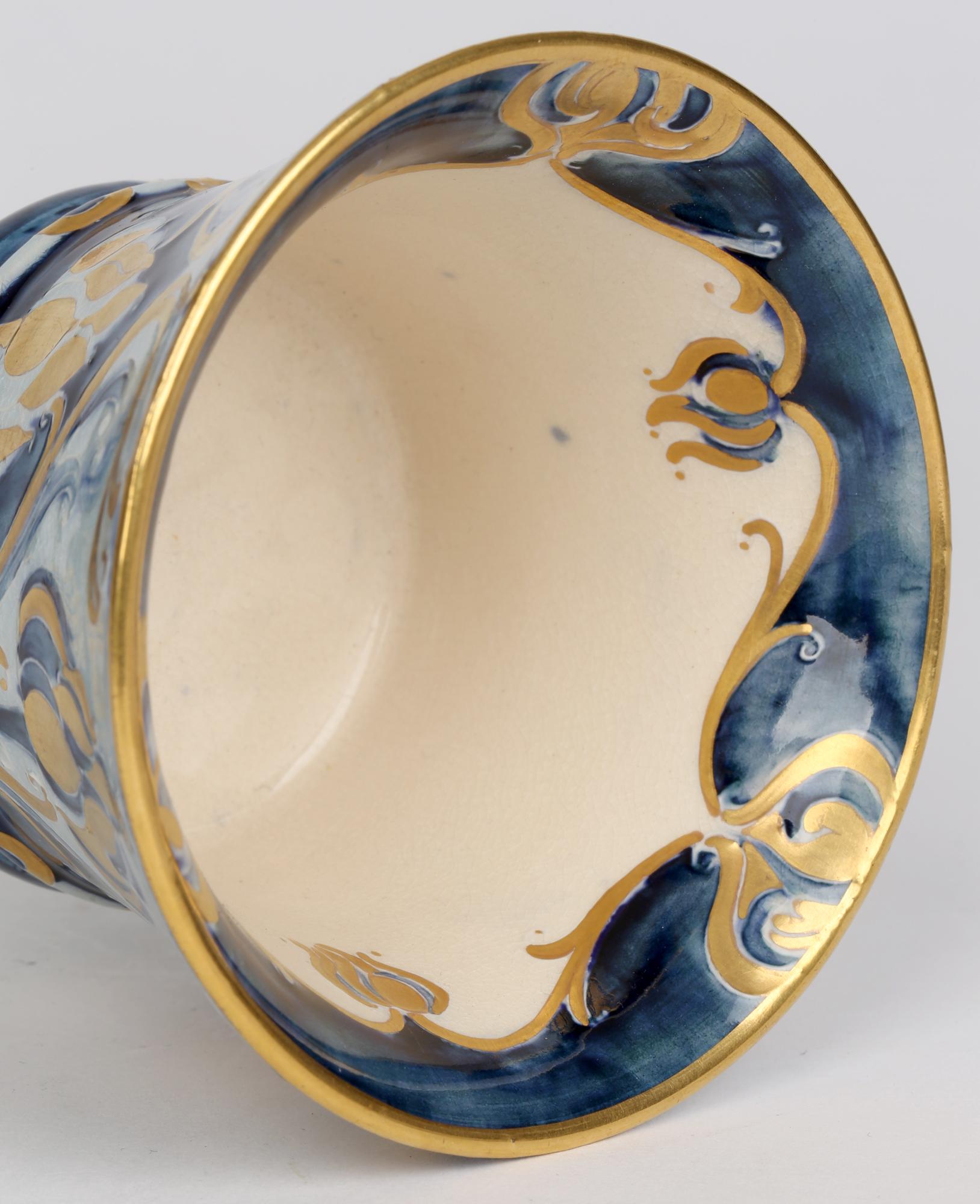 William Moorcroft Macintyre Art Nouveau Blue Dahlia Pattern Goblet In Good Condition For Sale In Bishop's Stortford, Hertfordshire