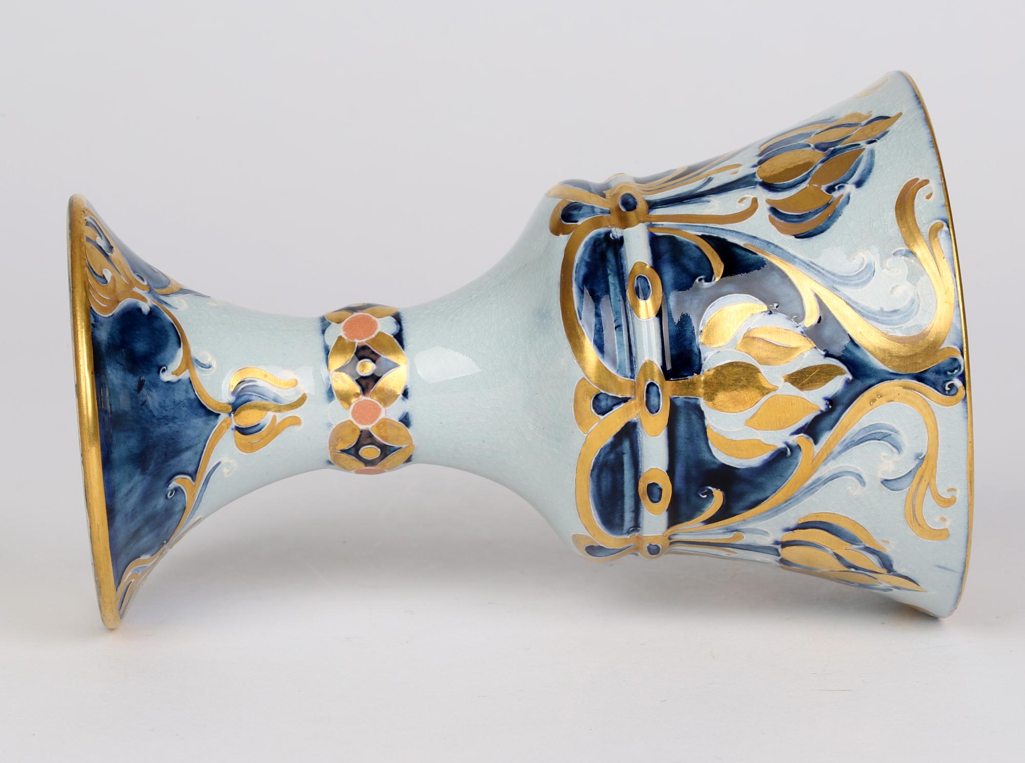 Early 20th Century William Moorcroft Macintyre Art Nouveau Blue Dahlia Pattern Goblet For Sale