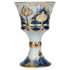 Antique William Moorcroft Macintyre Art Nouveau Blue Dahlia Pattern Goblet