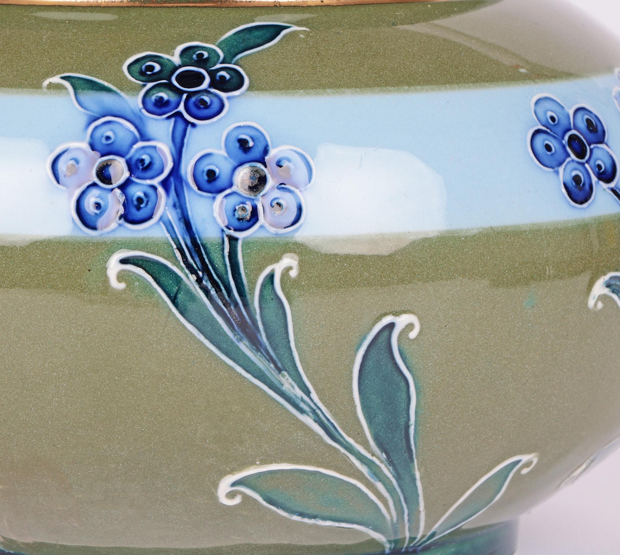William Moorcroft MacIntyre Art Nouveau Blue Daisy Pattern Tobacco Jar For Sale 3