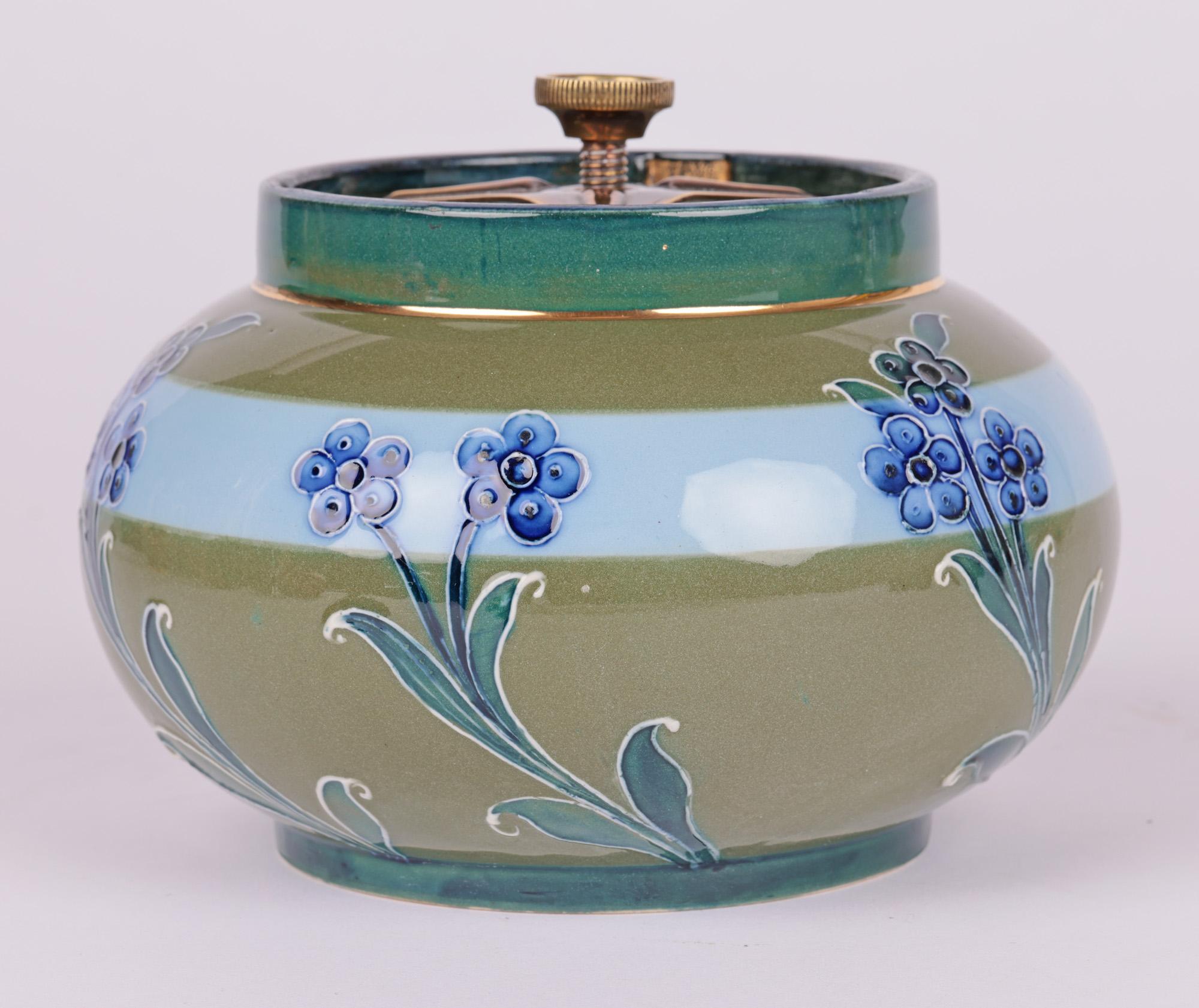 Ceramic William Moorcroft MacIntyre Art Nouveau Blue Daisy Pattern Tobacco Jar For Sale