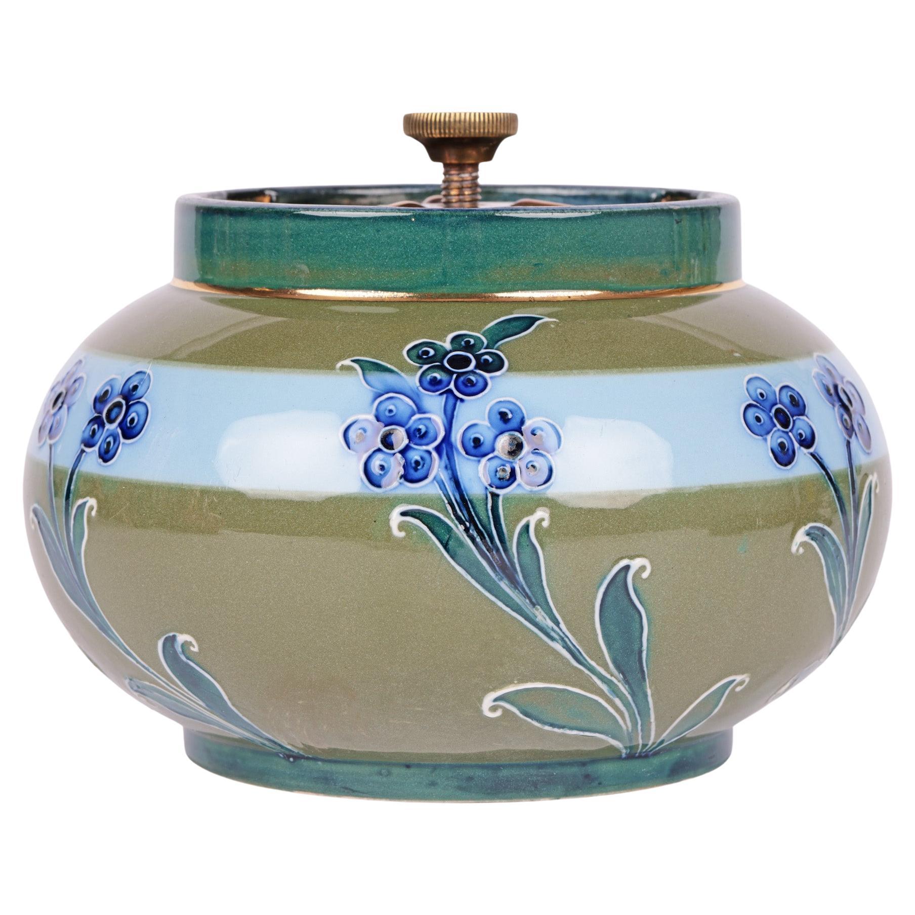 William Moorcroft MacIntyre Art Nouveau Blue Daisy Pattern Tobacco Jar For Sale