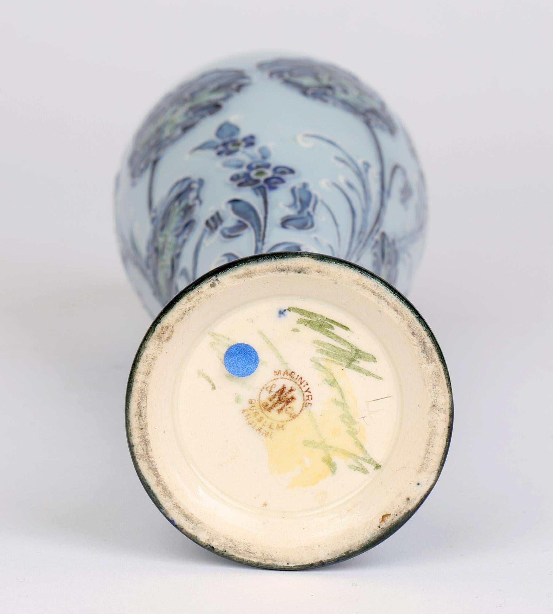 Earthenware William Moorcroft MacIntyre Art Nouveau Elegant Blue Carnation Pottery Vase
