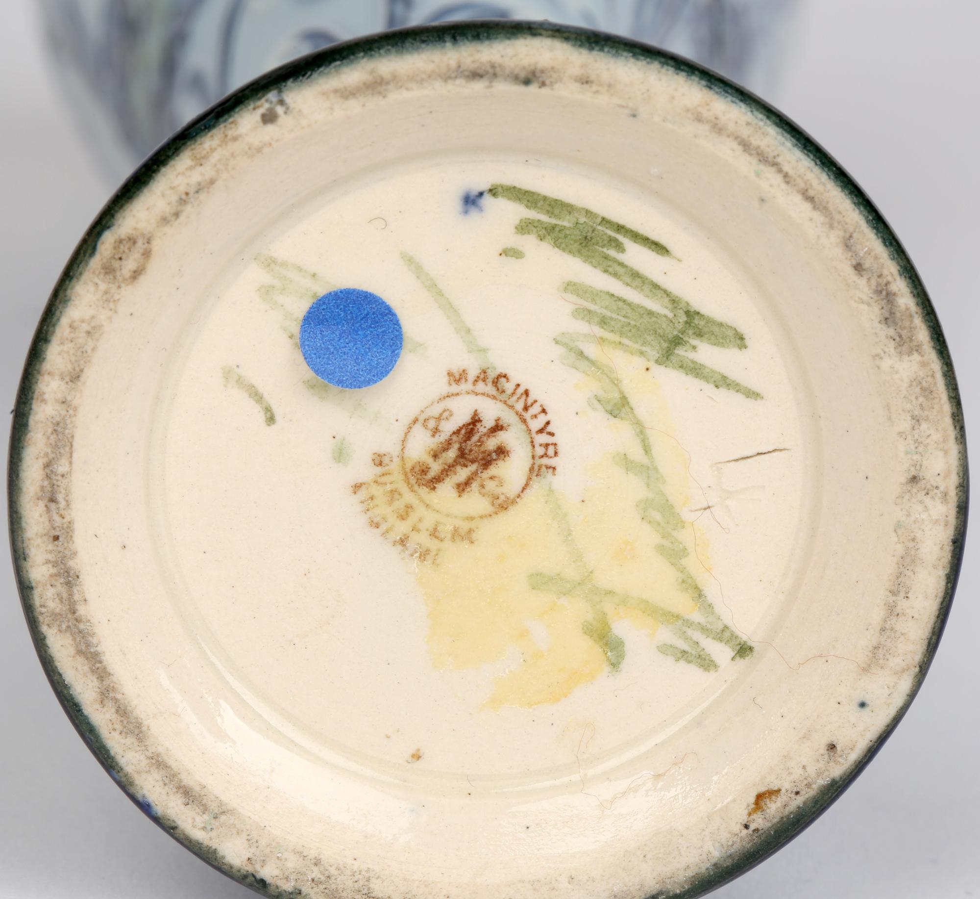 William Moorcroft MacIntyre Art Nouveau Elegant Blue Carnation Pottery Vase 1