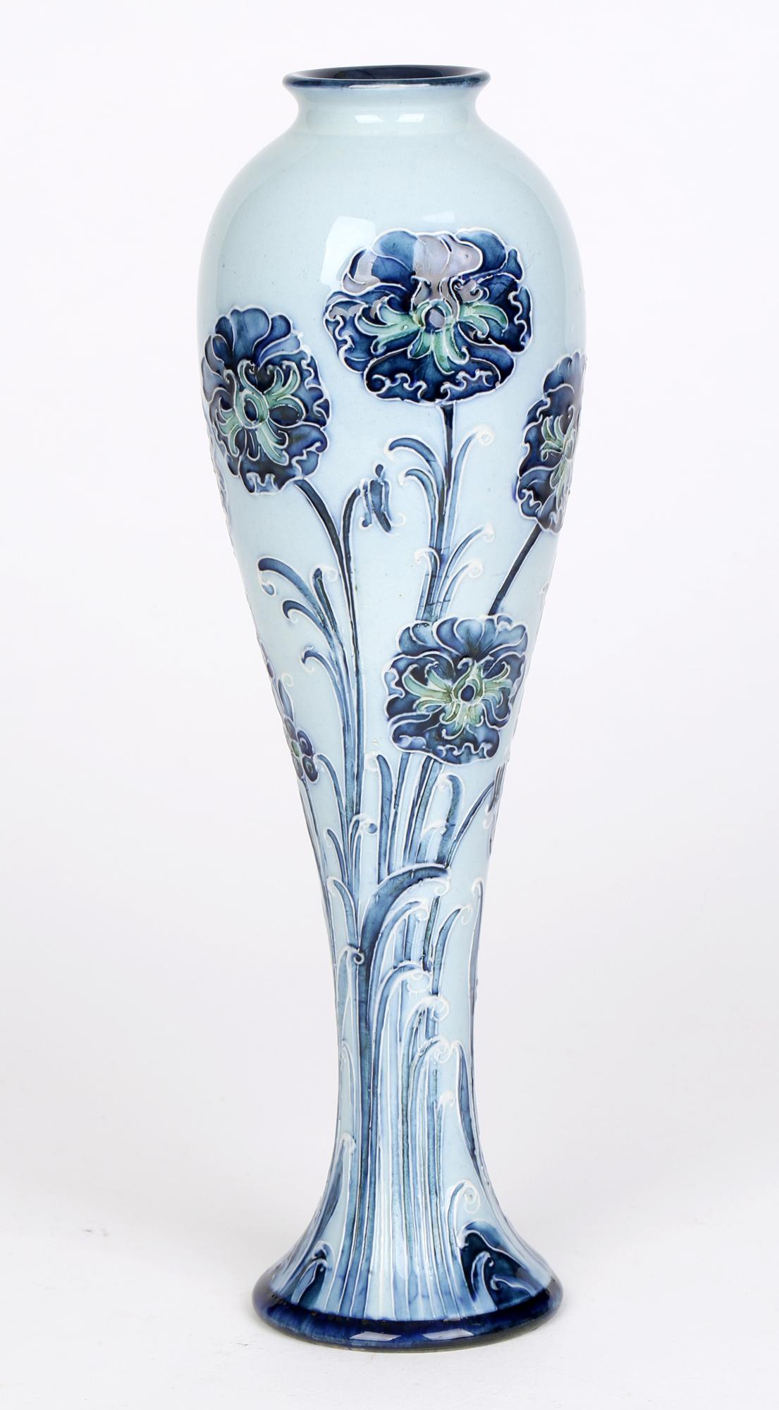 William Moorcroft MacIntyre Art Nouveau Elegant Blue Carnation Pottery Vase 2