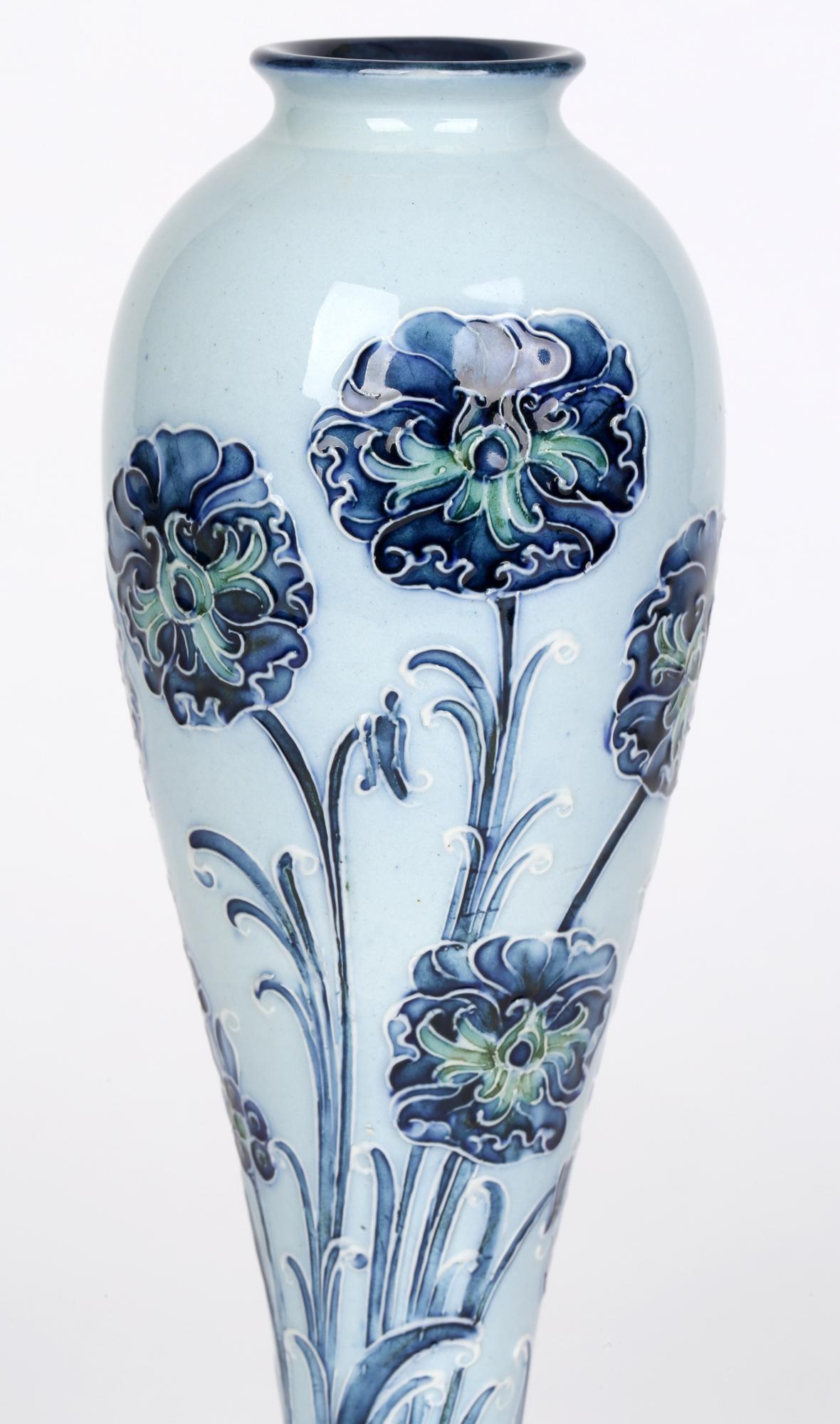 William Moorcroft MacIntyre Art Nouveau Elegant Blue Carnation Pottery Vase 3