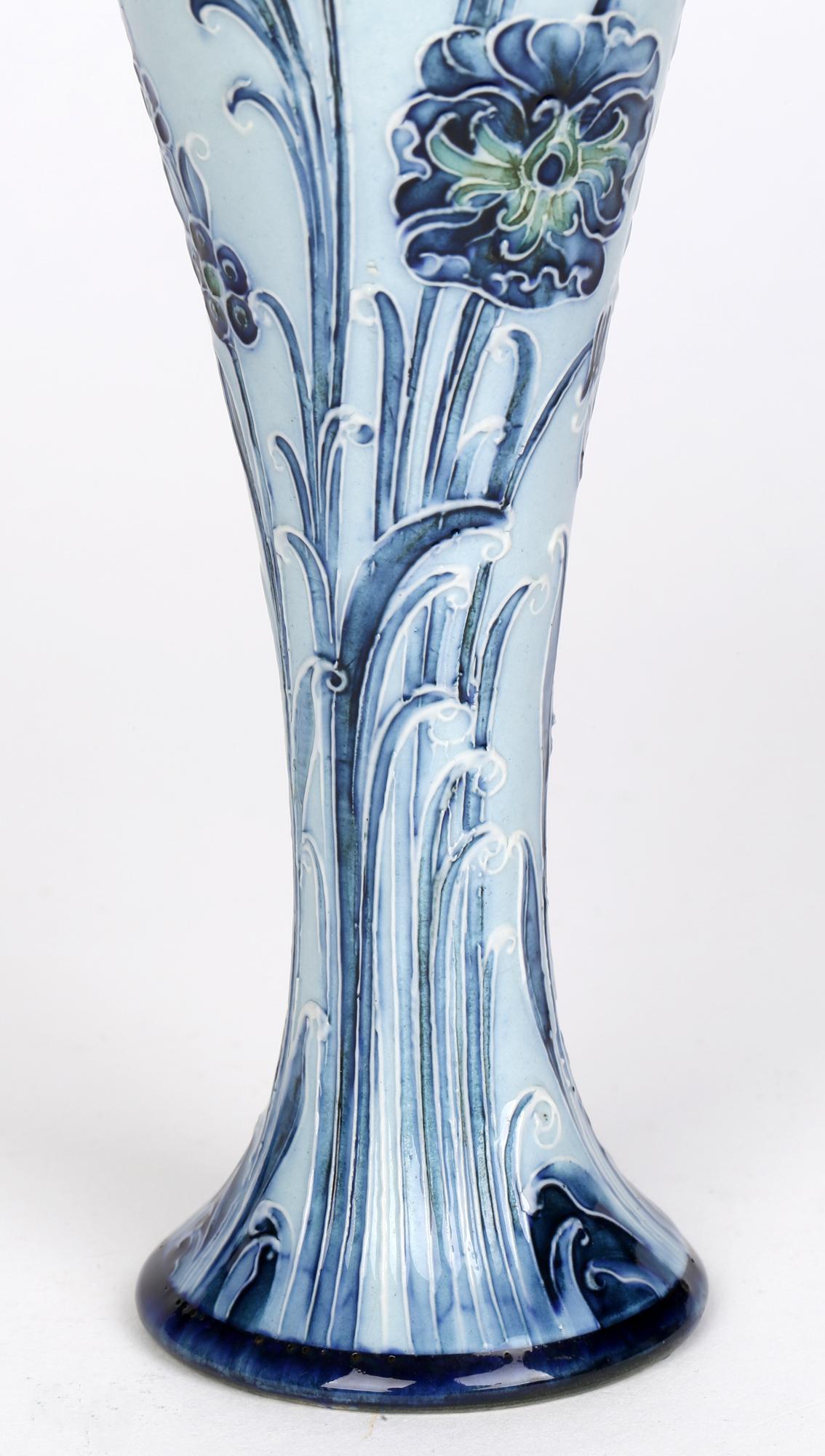 William Moorcroft MacIntyre Art Nouveau Elegant Blue Carnation Pottery Vase 4