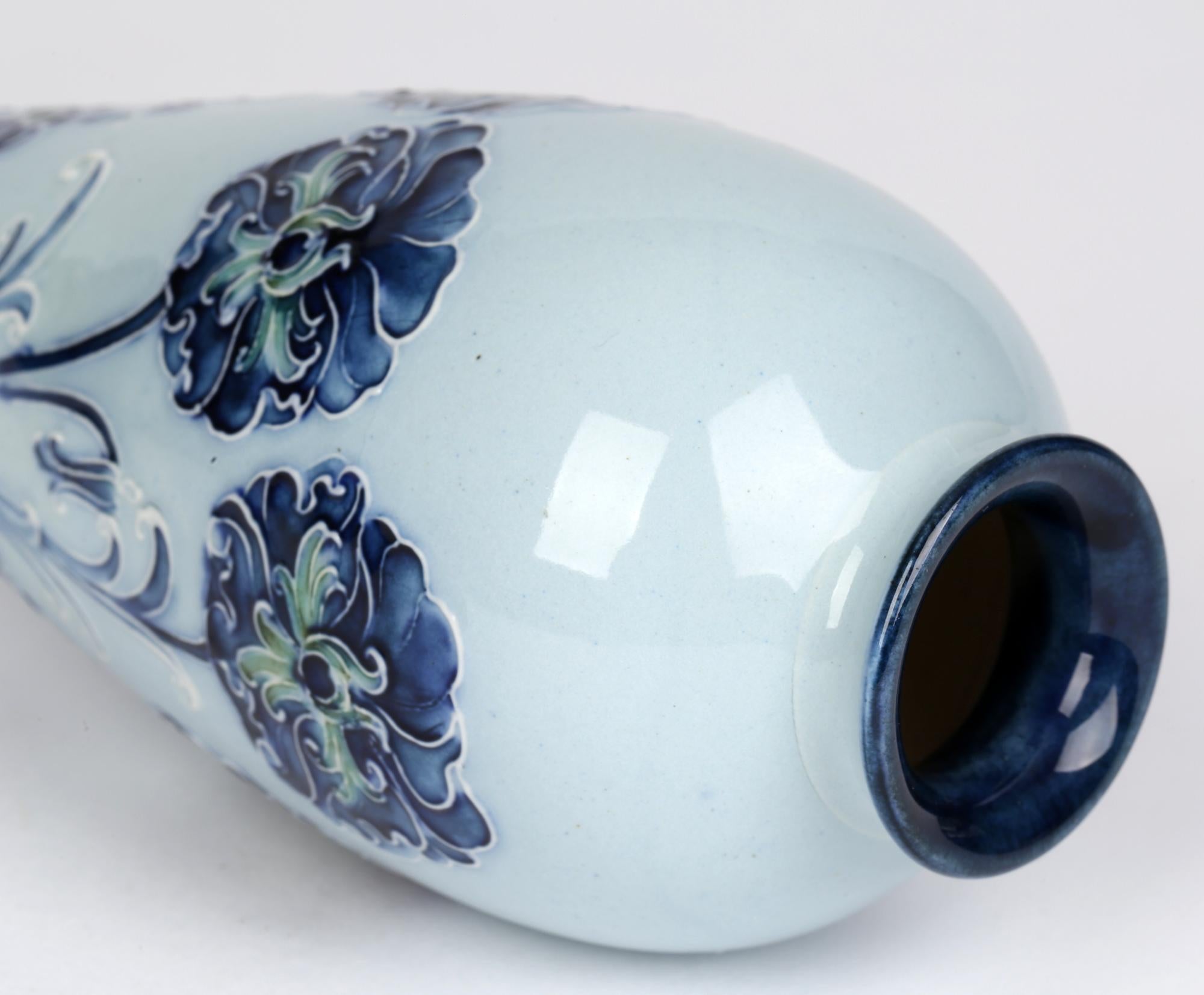 English William Moorcroft MacIntyre Art Nouveau Elegant Blue Carnation Pottery Vase