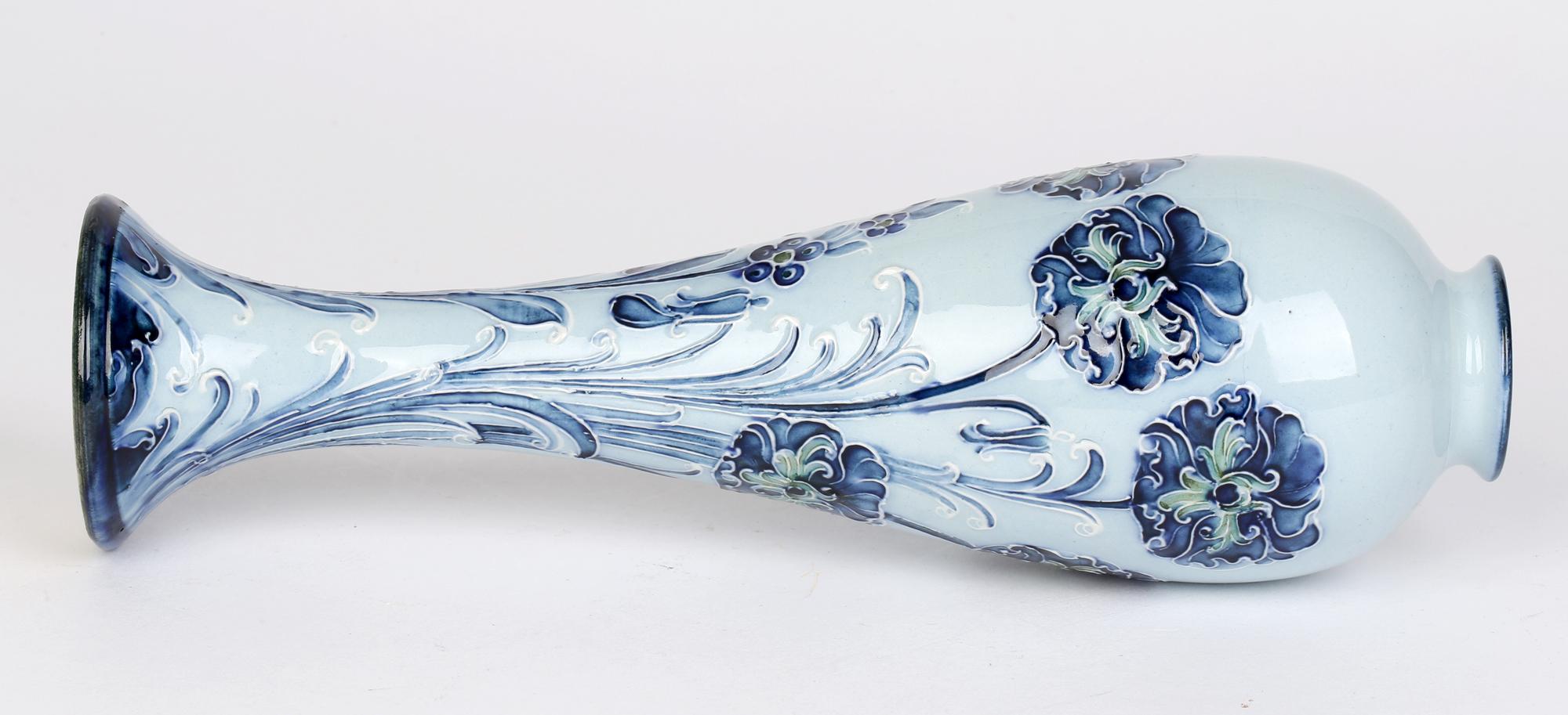 Glazed William Moorcroft MacIntyre Art Nouveau Elegant Blue Carnation Pottery Vase