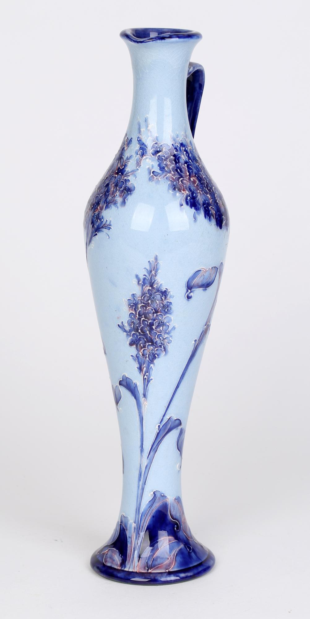 Glazed William Moorcroft MacIntyre Art Nouveau Elegantly Shaped Blue Lilac Pottery Jug