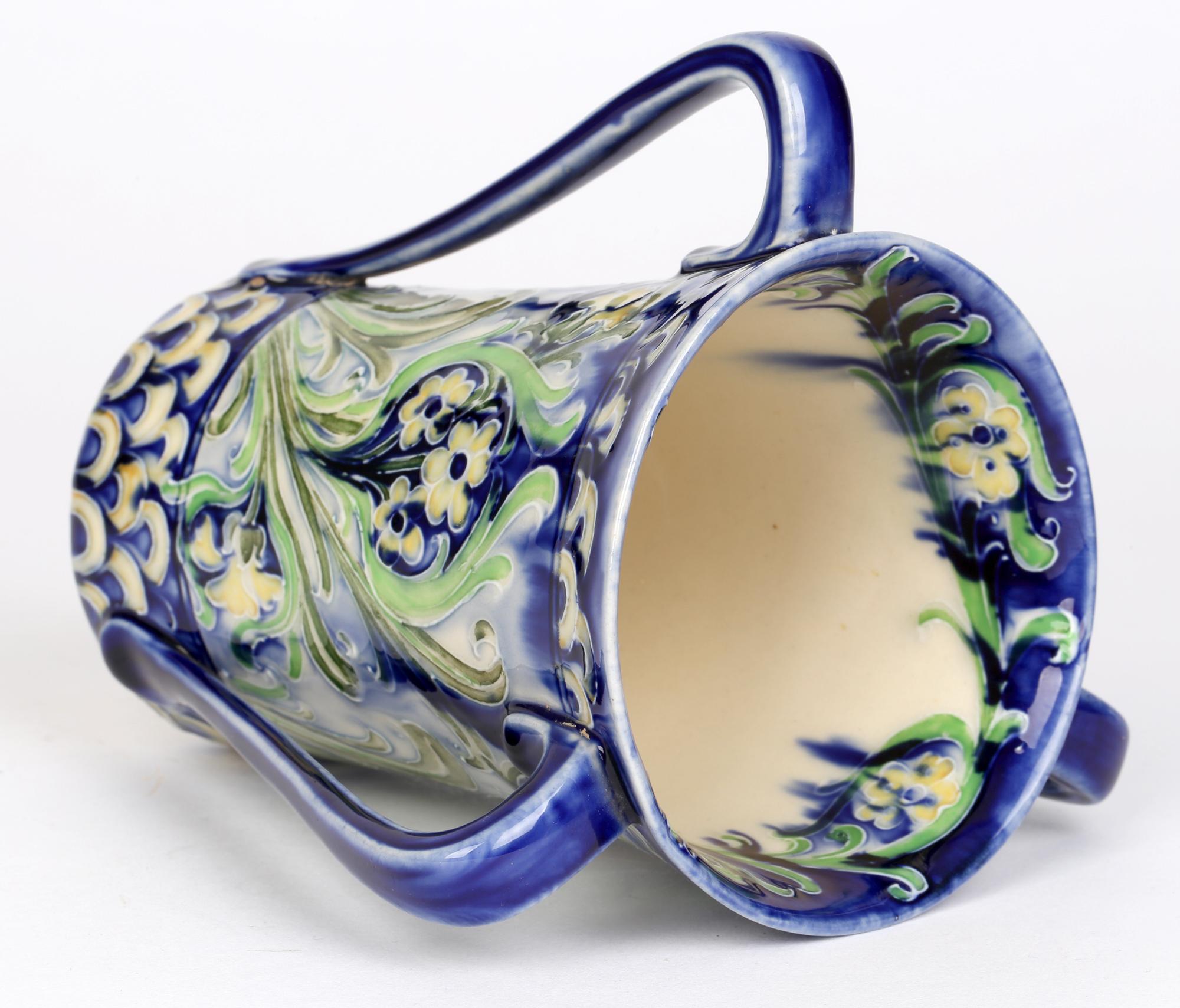 English William Moorcroft MacIntyre Art Nouveau Tube Lined Florian Ware Loving Cup For Sale