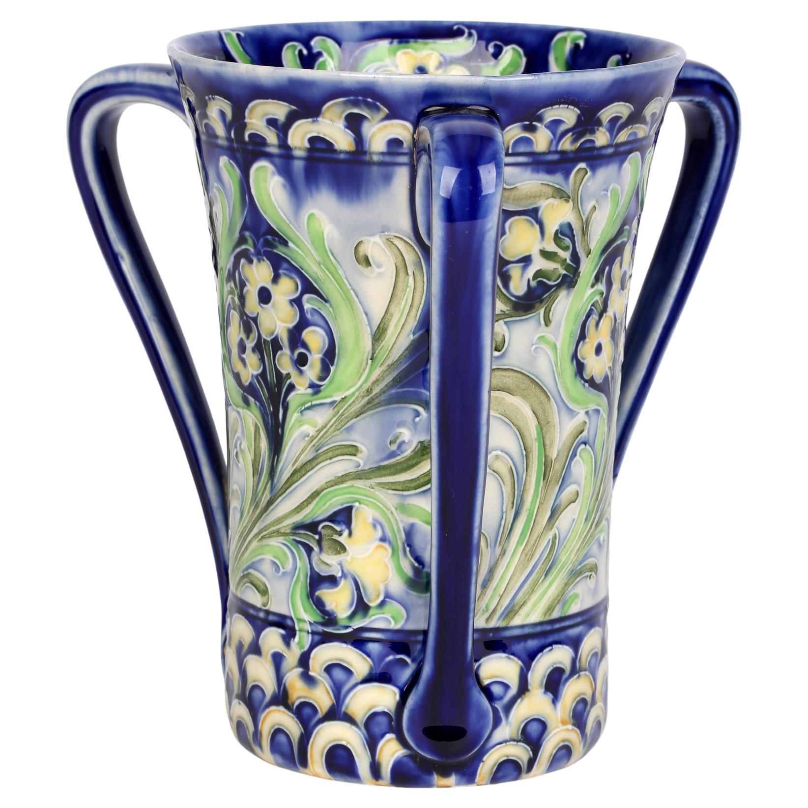 William Moorcroft MacIntyre Art Nouveau Tube Lined Florian Ware Loving Cup For Sale