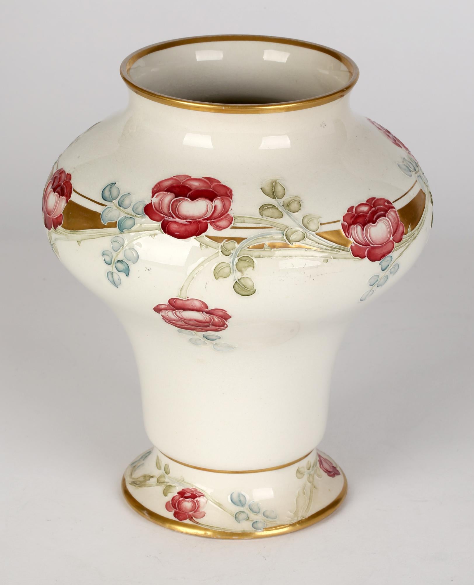 William Moorcroft MacIntyre Art Nouveau Tube Lined Rose Pattern Vase 1