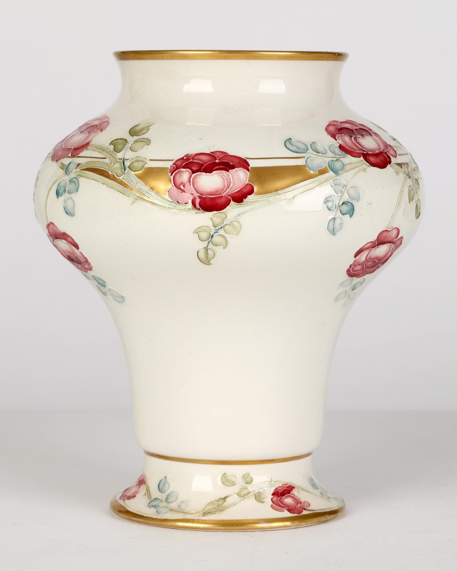 William Moorcroft MacIntyre Art Nouveau Tube Lined Rose Pattern Vase 3