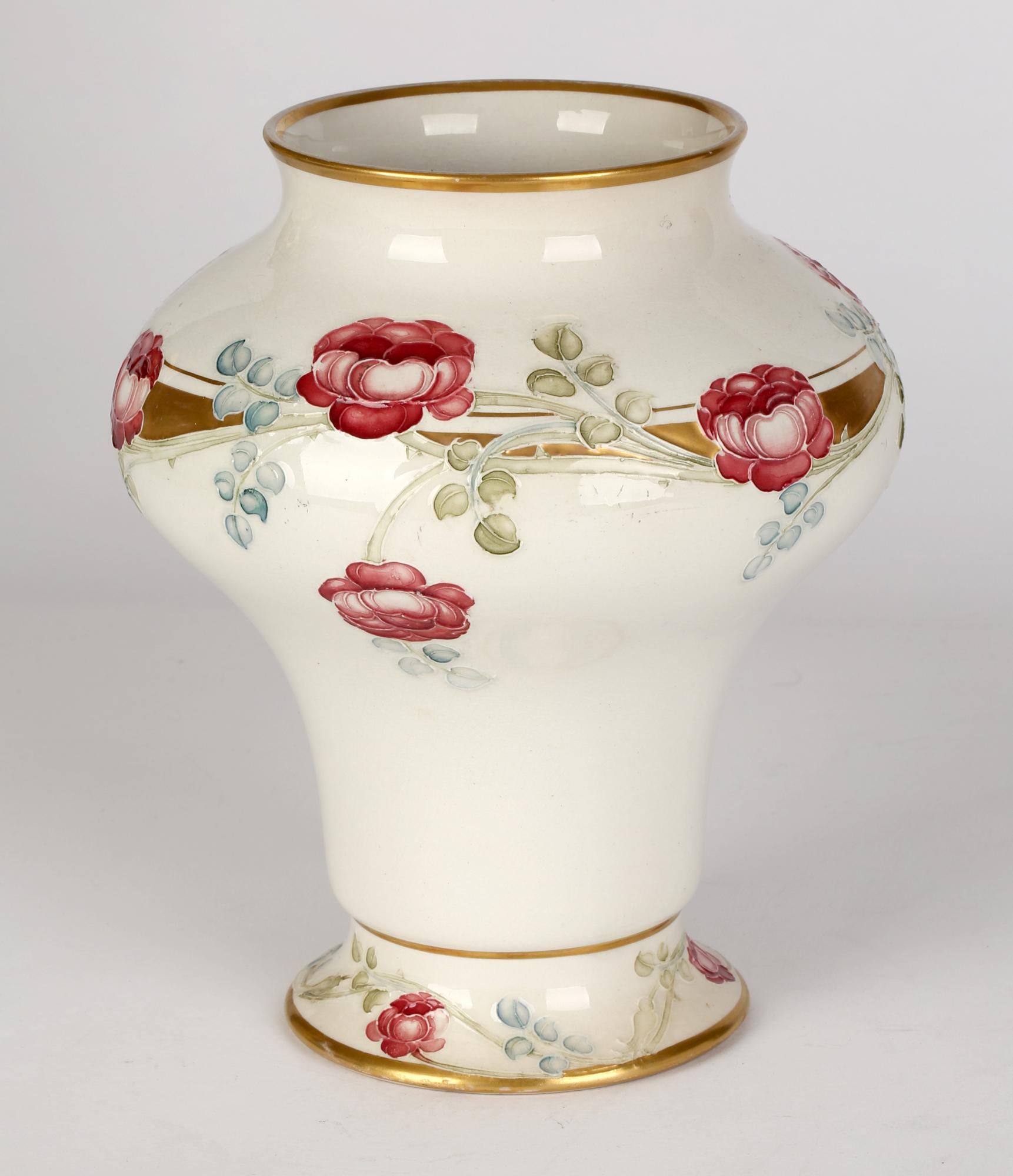 William Moorcroft MacIntyre Art Nouveau Tube Lined Rose Pattern Vase 5