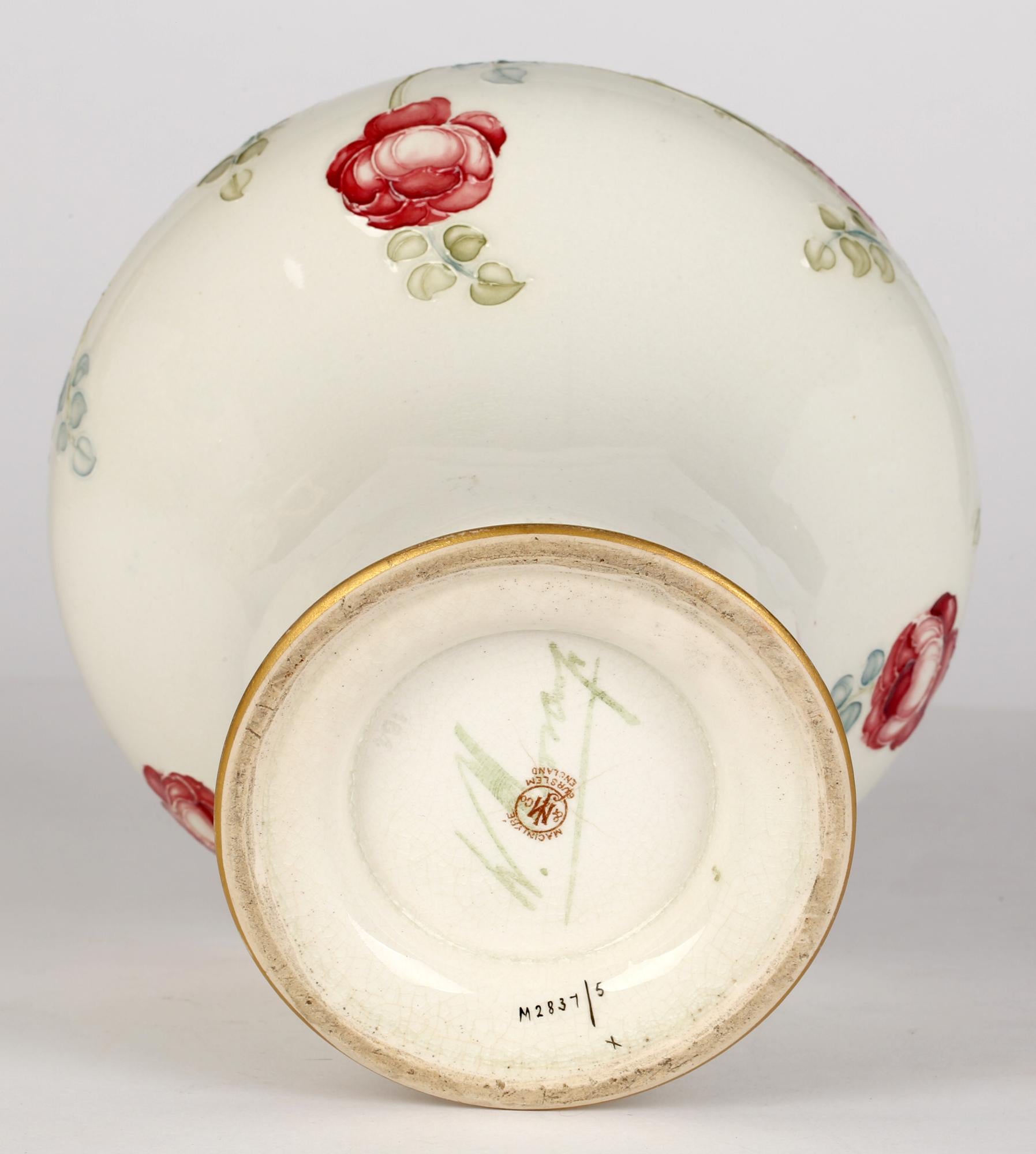 William Moorcroft MacIntyre Art Nouveau Tube Lined Rose Pattern Vase 6