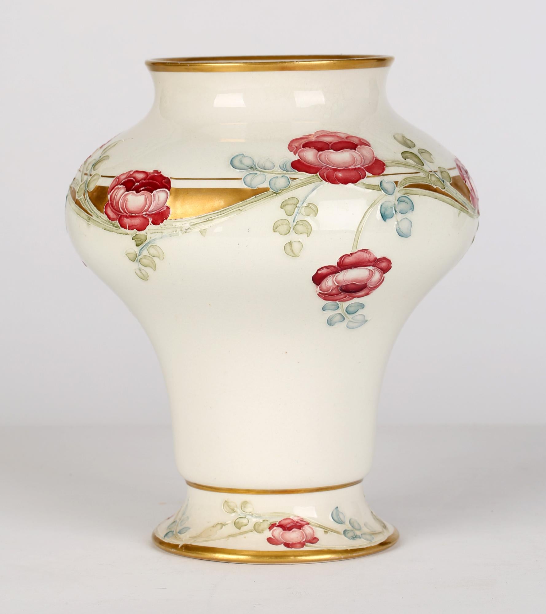 William Moorcroft MacIntyre Art Nouveau Tube Lined Rose Pattern Vase 8