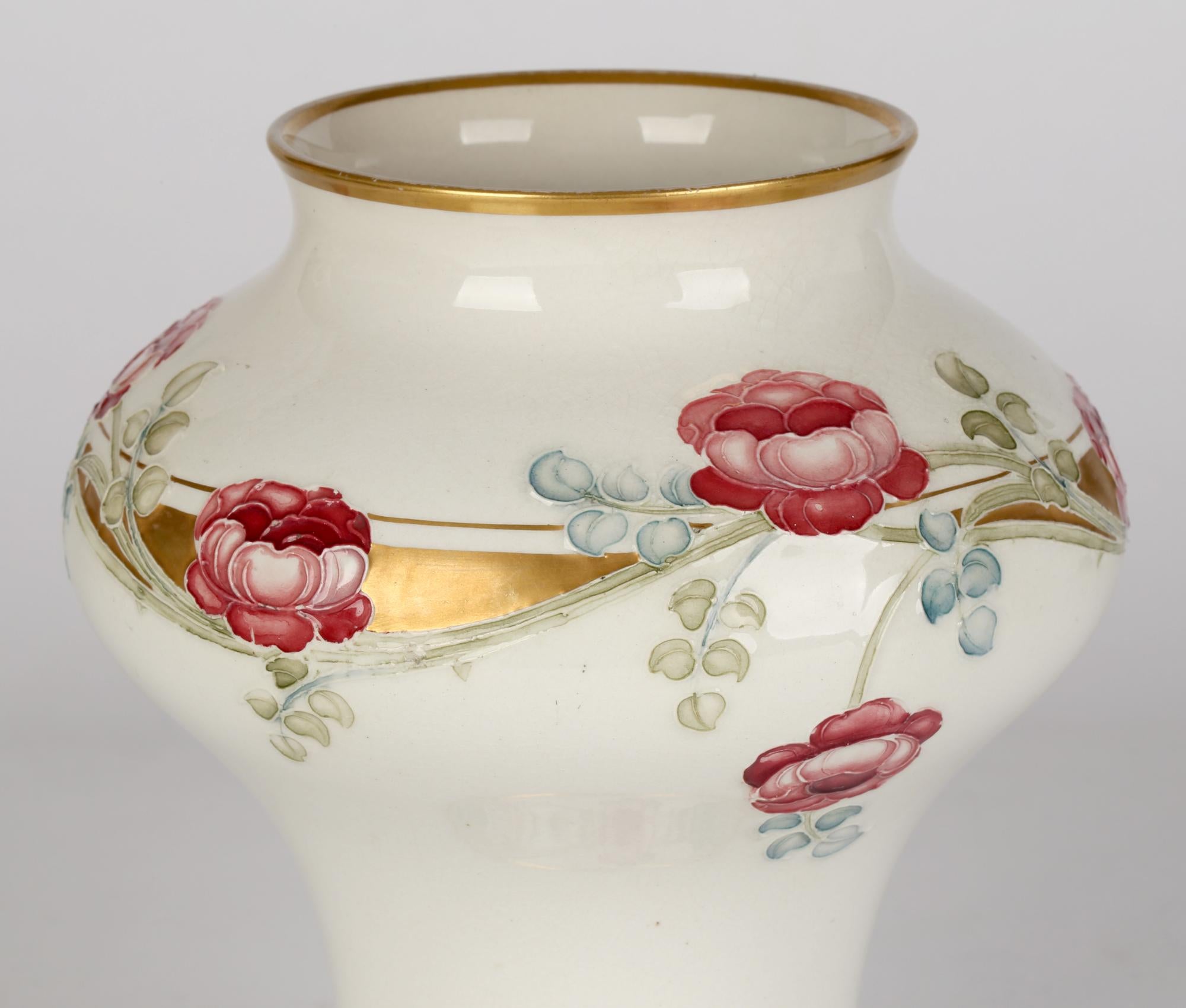 William Moorcroft MacIntyre Art Nouveau Tube Lined Rose Pattern Vase 9