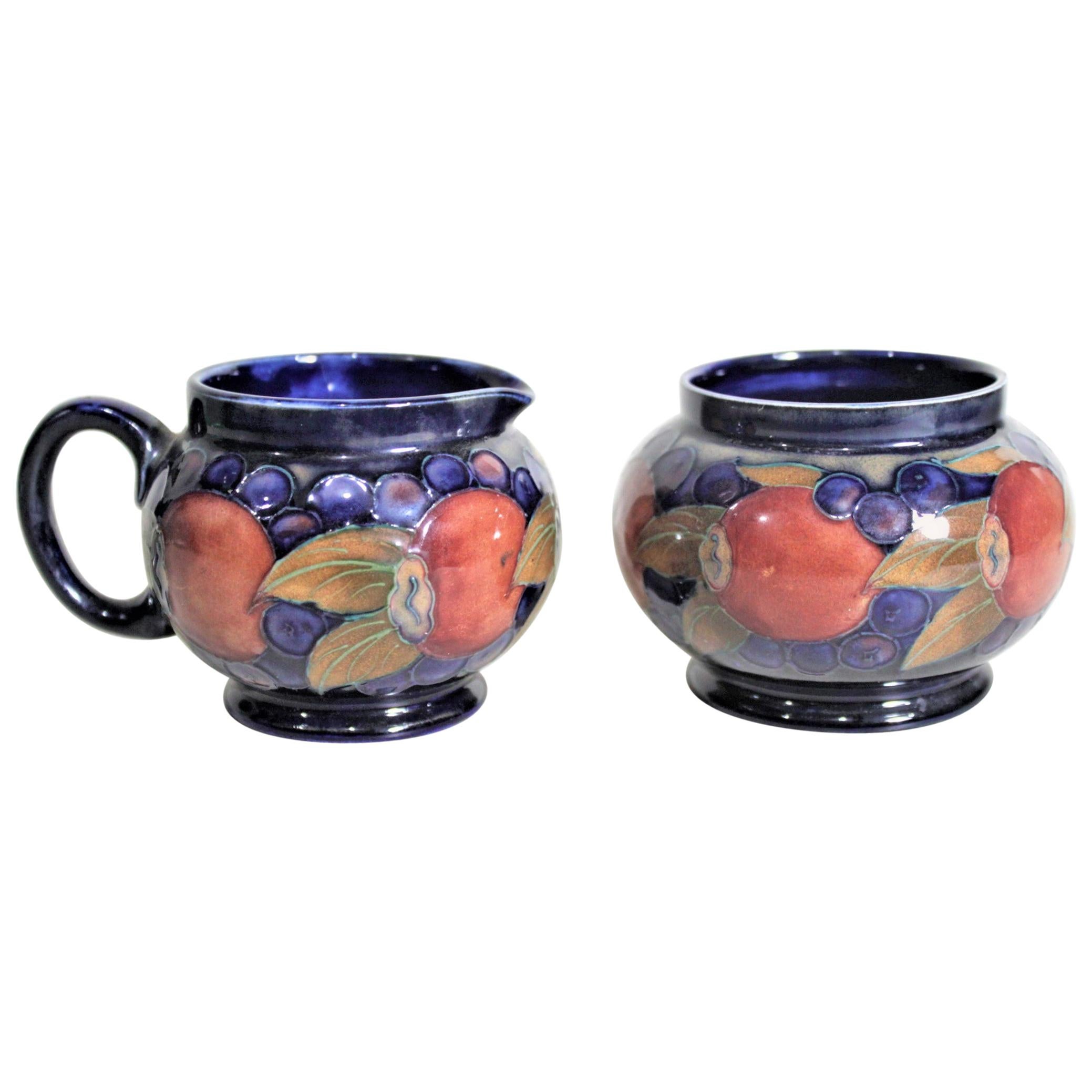 William Moorcroft Pomegranate Patterned Art Pottery Creamer and Sugar Bowl Set