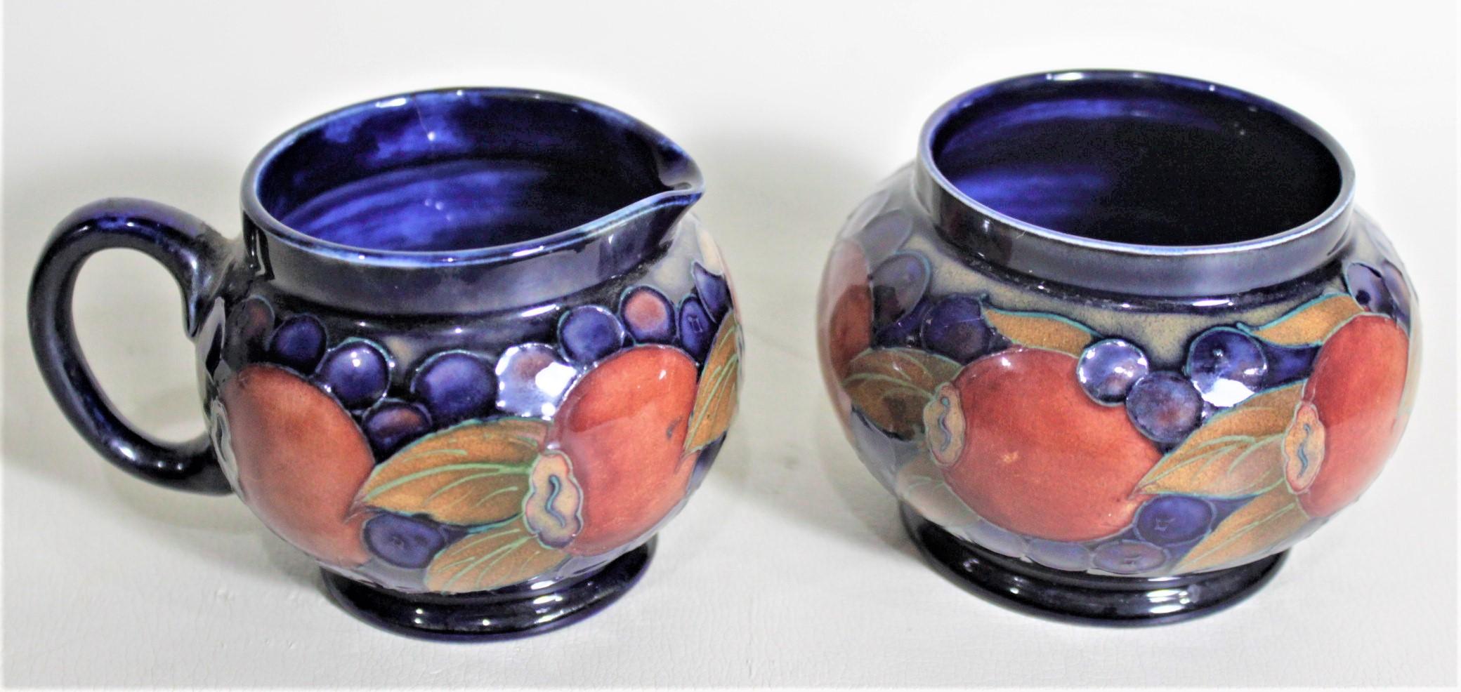 Art Deco William Moorcroft Pomegranate Patterned Art Pottery Creamer and Sugar Bowl Set