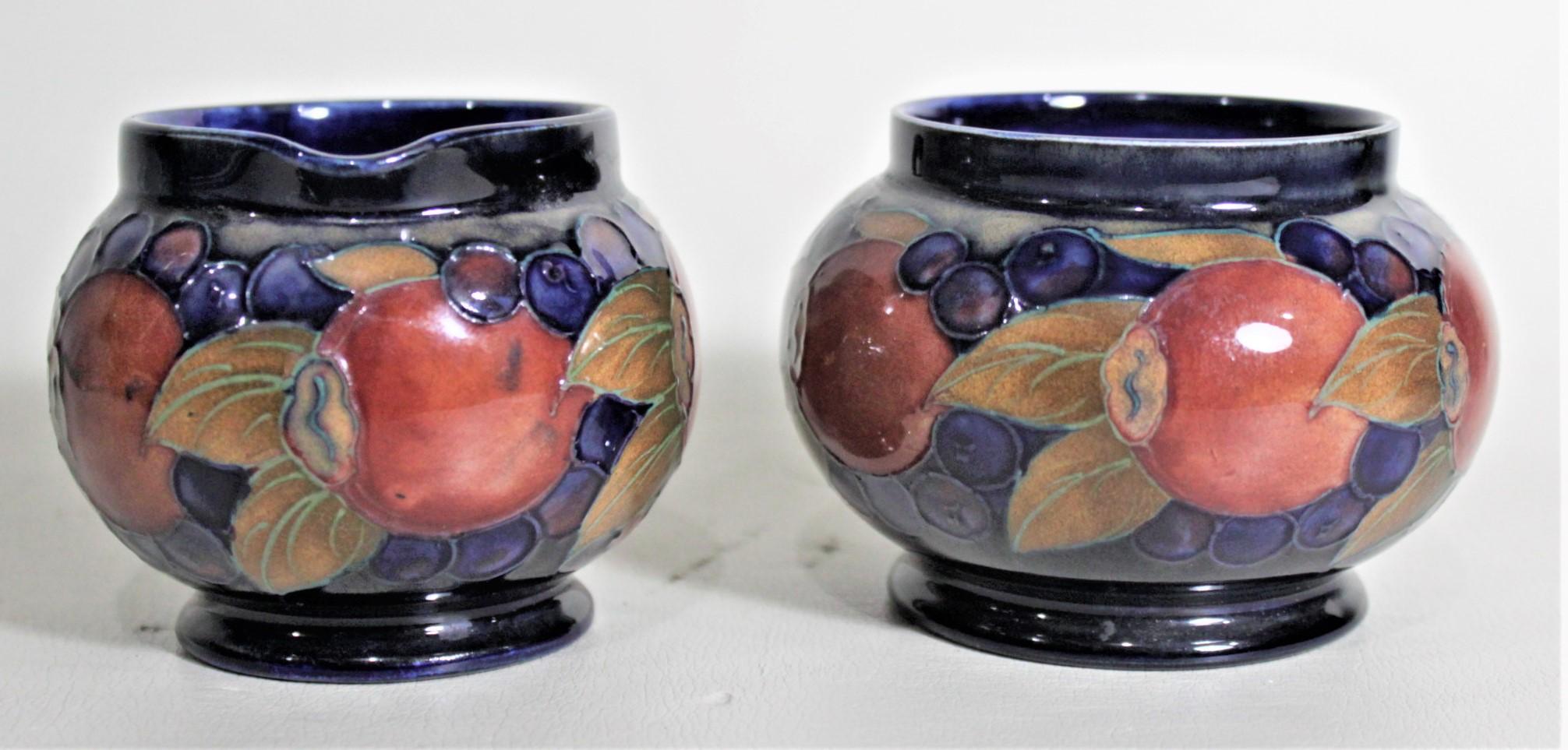 William Moorcroft Pomegranate Patterned Art Pottery Creamer and Sugar Bowl Set In Good Condition In Hamilton, Ontario