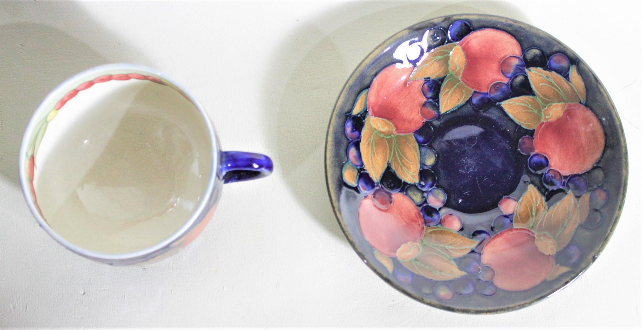 William Moorcroft Pomegranate Patterned Art Pottery Teacup & Saucer Set #1 of 4 For Sale 1