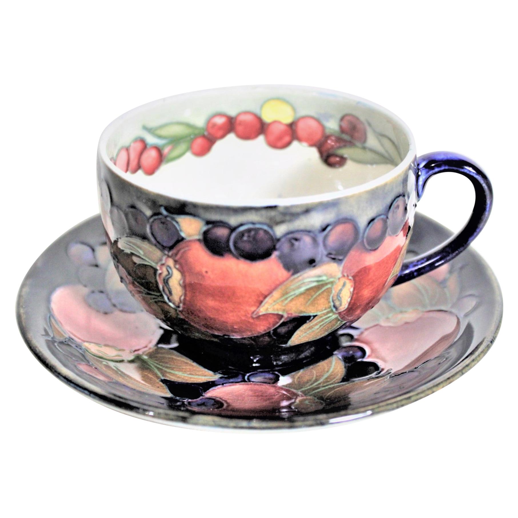William Moorcroft Pomegranate Patterned Art Pottery Teacup & Saucer Set #1 of 4
