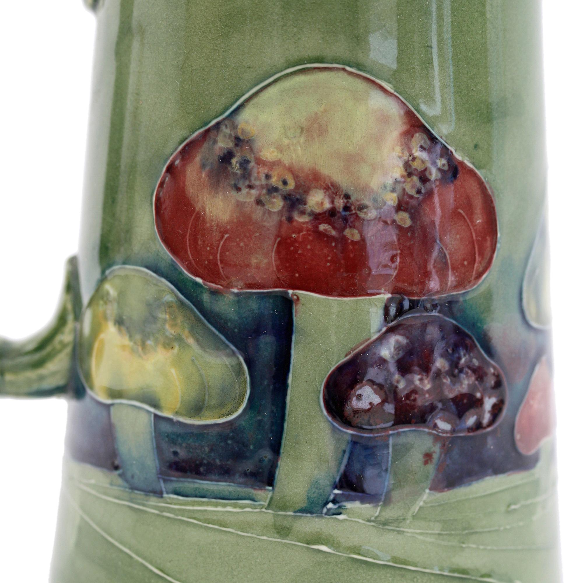 Art Nouveau William Moorcroft Rare Claremont Mushroom Design Art Pottery Jug Dated 1914 For Sale