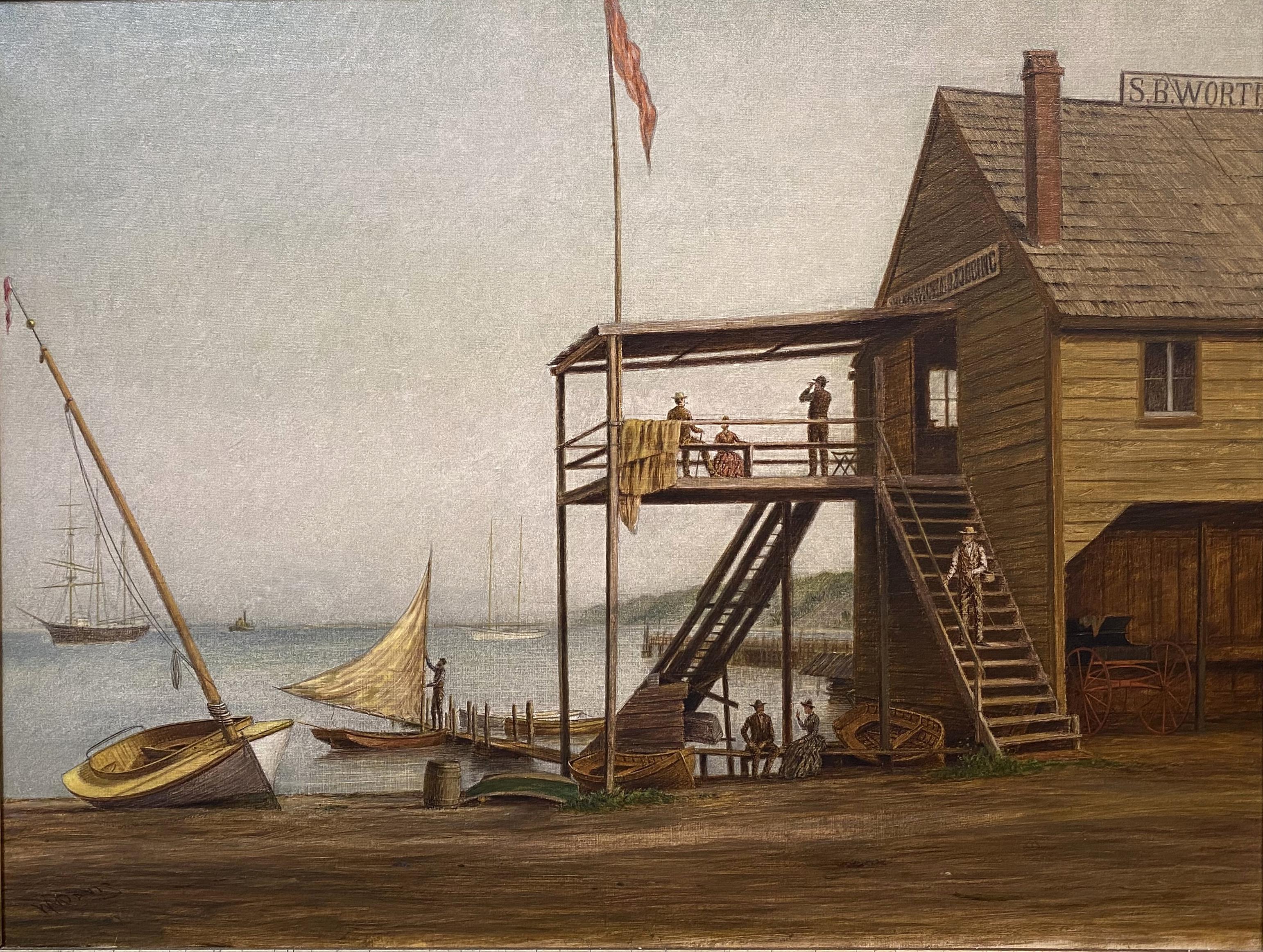 Eine schön detaillierte Ansicht eines Hafens des amerikanischen Künstlers William Moore Davis (1829-1920). Davis wurde in Setauket, New York, geboren und verbrachte die meiste Zeit seines Lebens als Maler in der Gegend, die er am meisten liebte, in
