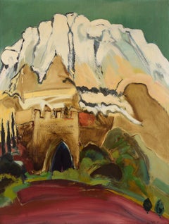 "Montserrat with Gothic Arch" Mid Century Modern Landscape in Oil on Canvas