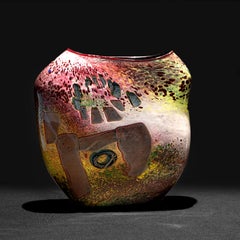 Zeitgenössisches Steingefäß, zeitgenössische mundgeblasene Glasskulptur, zeitgenössische Glaskunst