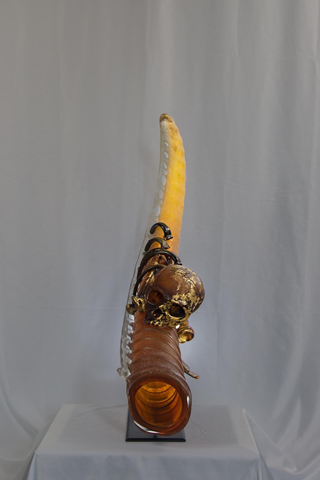 Tusk with Scull.  Contemporary blown glass sculpture - Sculpture by William Morris