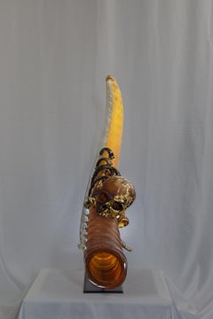 Tusk with Scull. Contemporary blown glass sculpture