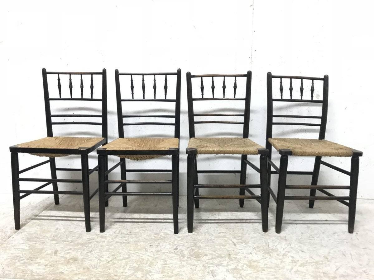 William Morris, Five Ebonized Rush Seat Sussex Side Chairs and Matching Armchair 5