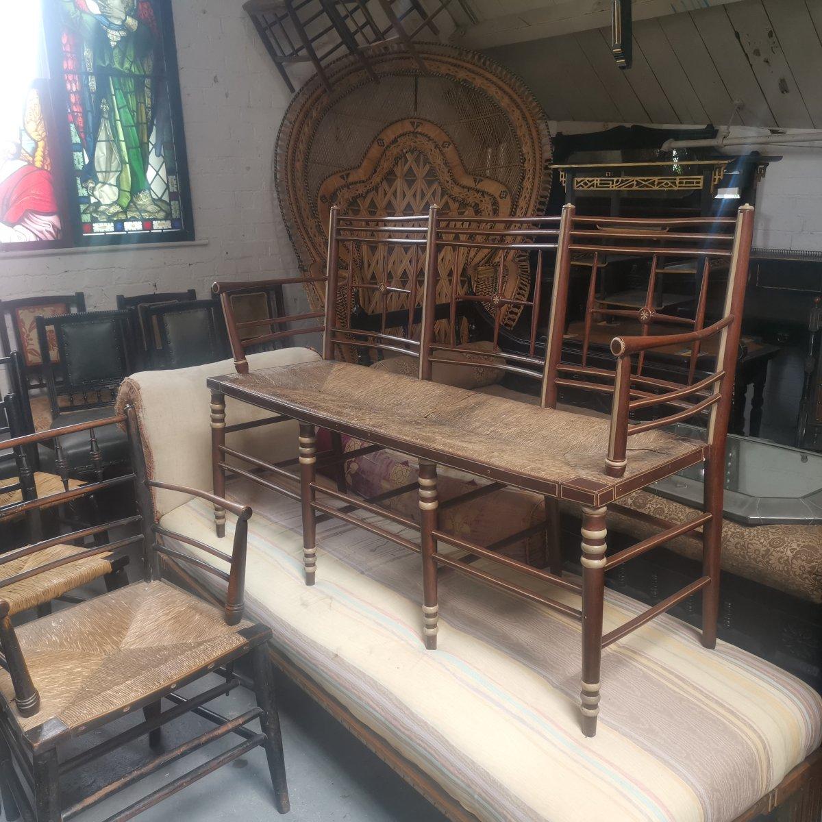 William Morris, Ford Maddox Brown, a Rare Pair of Sussex Three Seater Settees In Good Condition In London, GB