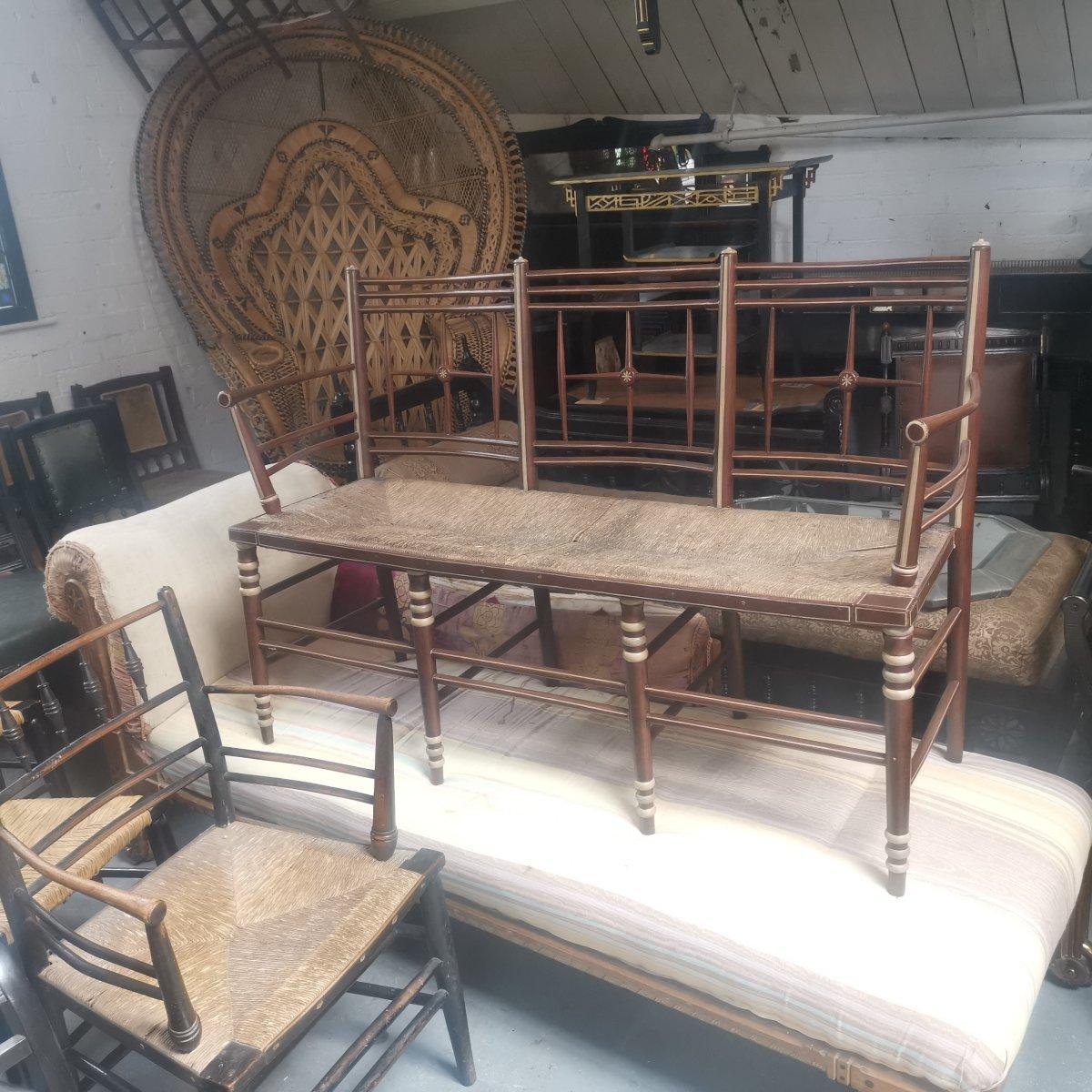 Late 19th Century William Morris, Ford Maddox Brown, a Rare Pair of Sussex Three Seater Settees